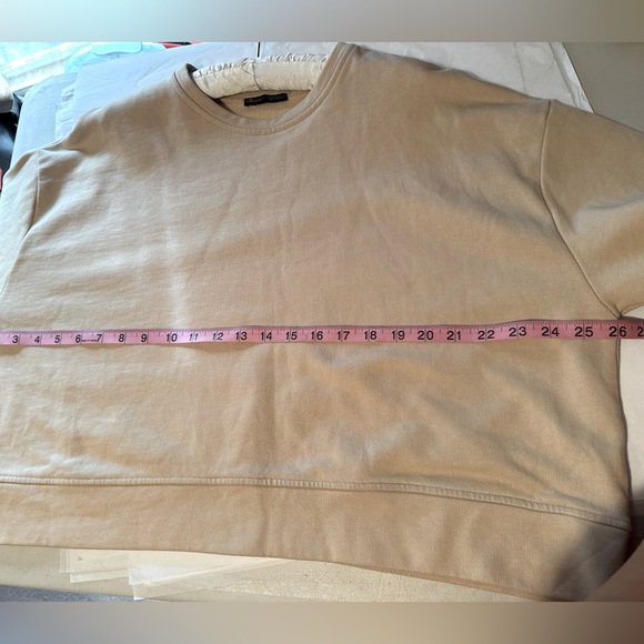 Zara Basics size medium tan lace up ribbon sleeve cropped sweatshirt - Picture 6 of 7